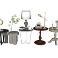 Stylish Side Tables With Table Lamps Green Plants And Decorative Items 3d model