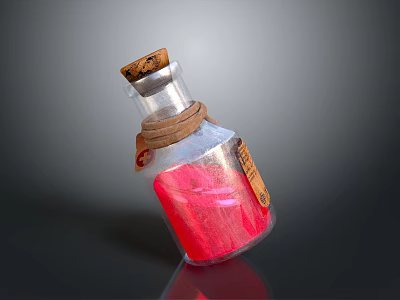 Decorative Glass Bottle With Cork Stopper Red Powder And Leather Tag 3d model