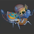 Cute Cartoon Animal with Transparent Helmet Yellow Body Blue Orange Decorations White Whiskers and Legs