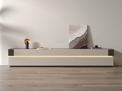 Modern Minimalist TV Stand With LED Light Strip Storage Drawers And Artwork Decor 3d model