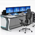 Modern Office Desk With Multiple Monitors Ergonomic Chairs And Sleek Design For Professional Workspace