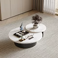 Modern Round Marble Coffee Tables With Potted Plants Tray And Small Decorative Items