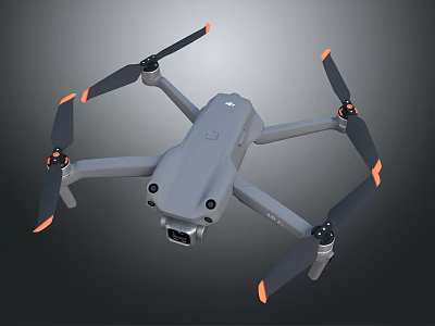 Gray Body Drone with Four Propellers Orange Tips and Camera 3d model