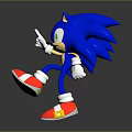 Sonic the Hedgehog Blue Hedgehog With Green Eyes White Gloves Red Shoes In Running Pose