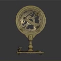 Golden Mechanical Device With Intricate Gears And Circular Scales On Square Base