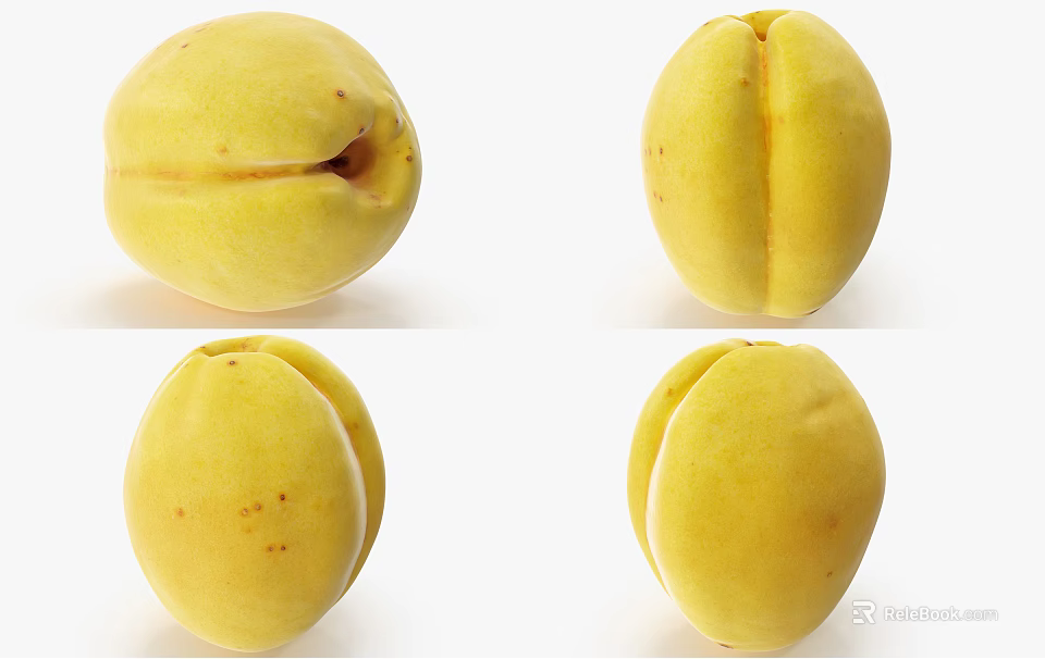 Fresh Ripe Yellow Apricots Whole and Halved Displaying Natural Spots on White Background 3d model 