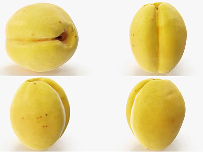 Fresh Ripe Yellow Apricots Whole and Halved Displaying Natural Spots on White Background 3d model