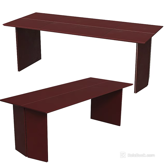 Dark Red Wooden Dining Table With Matching Bench For Modern Interior Design 3d model