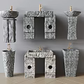 Stone Washbasins with Textured Surfaces and Various Designs for Bathroom Use 3d model