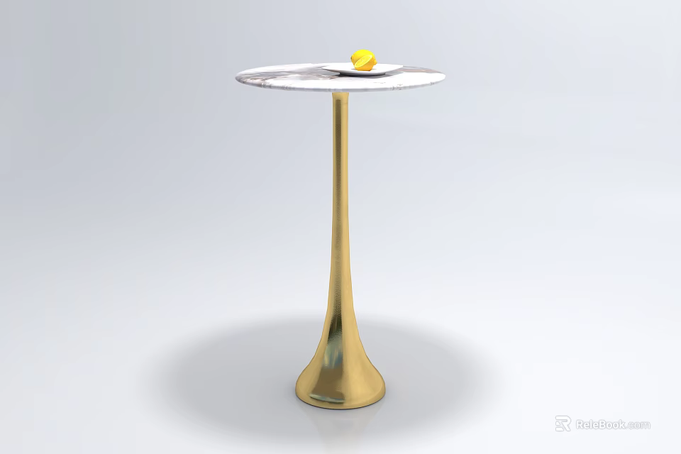 Sleek Modern Coffee Table With Marble Top And Gold Cone Base Design 3d model