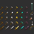 Pixel Style Colorful Weapons Collection With Axes Hammers Swords Bows And Forks