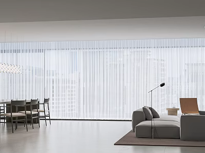 Modern Living and Dining Room Interior With Sofa Dining Table And Large Windows 3d model