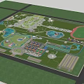 Aerial View Planning of Community Park with Green Spaces Lakes Walking Paths and Sports Areas