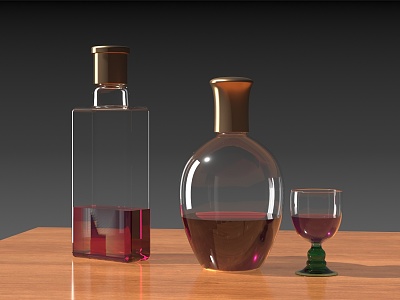 Wine Cocktail Glass Wine Bottle 3d model