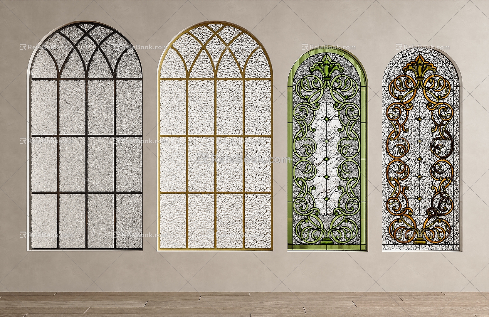 French floor-to-ceiling windows curved windows French decorative glass windows special-shaped windows glass windows carved glass window 3d model