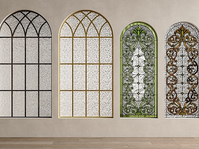 French floor-to-ceiling windows curved windows French decorative glass windows special-shaped windows glass windows carved glass window 3d model