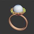 Elegant Rose Gold Ring With Large White Pearl And Sparkling Diamonds Design