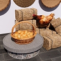 Country garden sketch egg editor basket egg basket hen straw pile 3d model