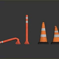 Orange Traffic Cones With White Stripes Curved Red Barrier And Red Bollards On Black Bases
