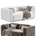 Modern White and Dark Gray Two Seater Sofa with Plaid Blanket and Textured Pillows