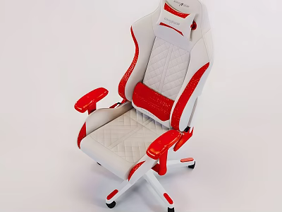 Modern Leisure Chair White and Red Diamond Quilted Stitching with Red Armrests and Legs 3d model