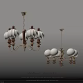 Vintage Medieval Droplight with Wooden Accents Brass Frame and Glass Globe Shades