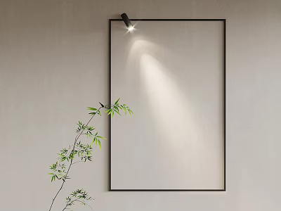 Modern Wall Lamp Lighting Above Black Frame With Green Bamboo On White Wall 3d model