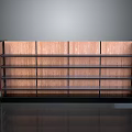 Contemporary Wooden Bookshelf Design With Multiple Shelves And Red Geometric Accents