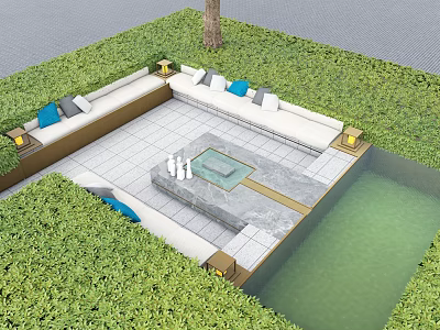 Modern Outdoor Sofa Residential Area Residential Room Sinking Bar Counter Central Axis View Home View Pavilion 3d model
