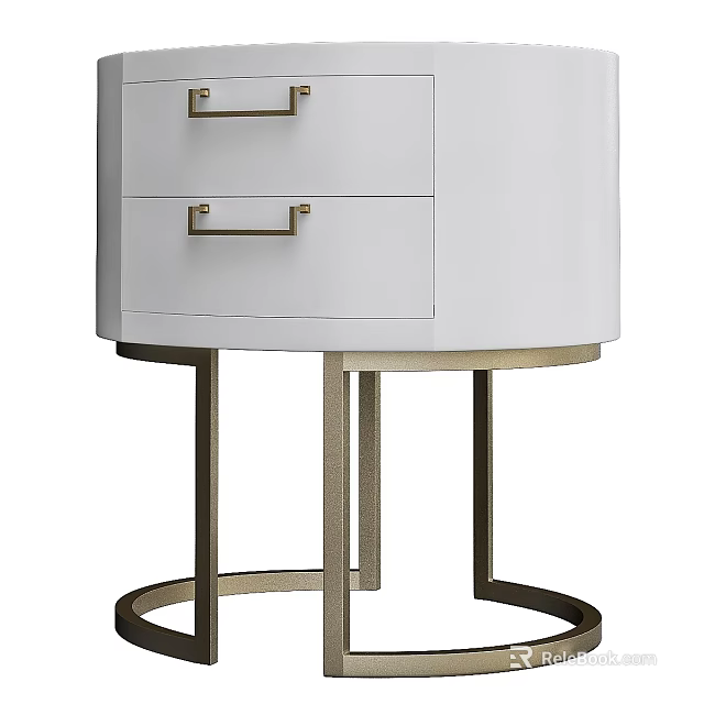 Modern White Nightstand With Two Drawers And Metal Legs For Bedroom Interior 3d model 