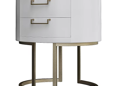 Modern White Nightstand With Two Drawers And Metal Legs For Bedroom Interior 3d model
