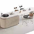 Modern Bar Counter with Light Wood Round Top and Black Brown Metal Leg Bar Stools