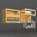 Wooden Kitchen Cabinets With Glass Doors Interior Shelves Lighting And Pull Out Drawers