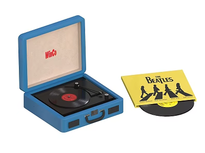 Vivitar Blue Portable Vinyl Record Player With The Beatles Album Cover 3d model