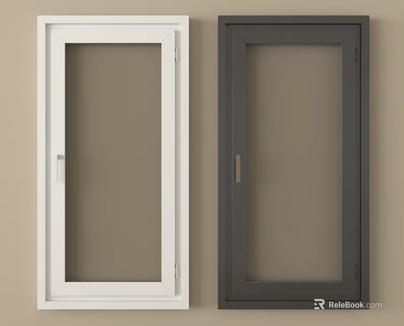 Modern Casement Windows With White And Dark Gray Frames Single Panel Design 3d model 