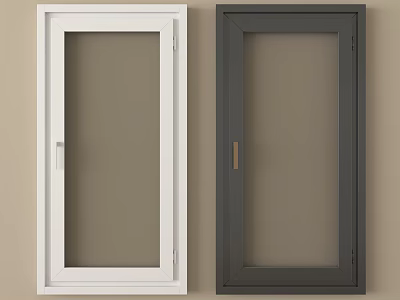 Modern Casement Windows With White And Dark Gray Frames Single Panel Design 3d model