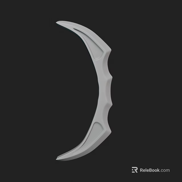 White Sleek Crescent Shaped Weapon With Detailed Curved Design On Black Background 3d model 
