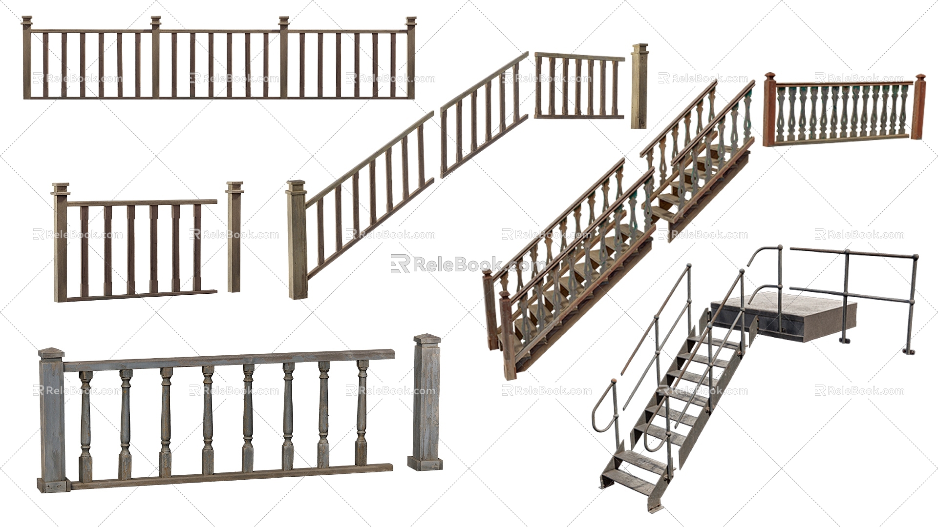 Vintage Stairs Old Stairs Wooden Stairs Handrail Stairs 3d model