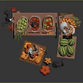 Fresh Fruits Vegetables And Chili Peppers Display On Wooden Shelves With Baskets Crates And Pumpkin