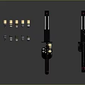 Futuristic Black Sci Fi Weapons Firing Colorful Projectiles on Dark Background