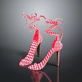Stylish Red And White Gingham Women's High Heels With Lace Up Stiletto Design