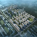 Aerial View Planning of Modern Urban Residential Area With High Rise Buildings And Green Spaces