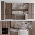 Elegant Modern Kitchen Interior Design With Marble Island Countertop And Wooden Cabinets