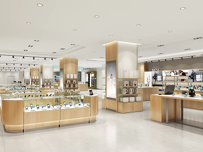 Bright Modern Digital Store Interior With Glass Display Cases Smartphones Cameras And Electronics Accessories 3d model