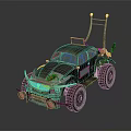 Rugged Modified Vintage Car With Large Off Road Tires Metal Accents And Roof Poles