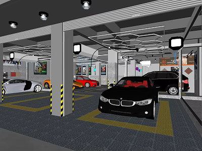 Car 4S Store Showroom Display With Various Colored Cars And Vehicles 3d model