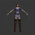 Game and Movie Female Character With Brown Hair Blue Top White Skirt Red Patterned Stockings