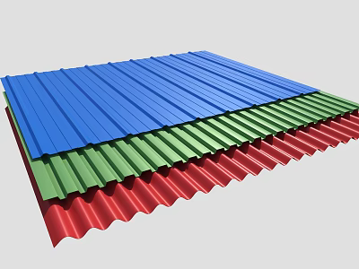 Colorful Corrugated Metal Roofing Sheets Blue Green Red Stacked Building Material 3d model