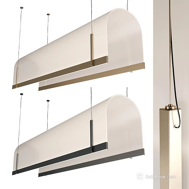 Modern Linear Chandeliers With Black And Gold Metal Frame And White Hanging Lampshade 3d model 
