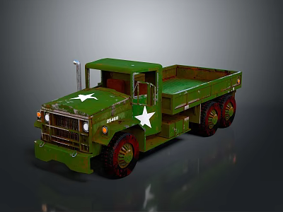 Green Military Style Flatbed Truck With White Stars And AMC Logo 3d model